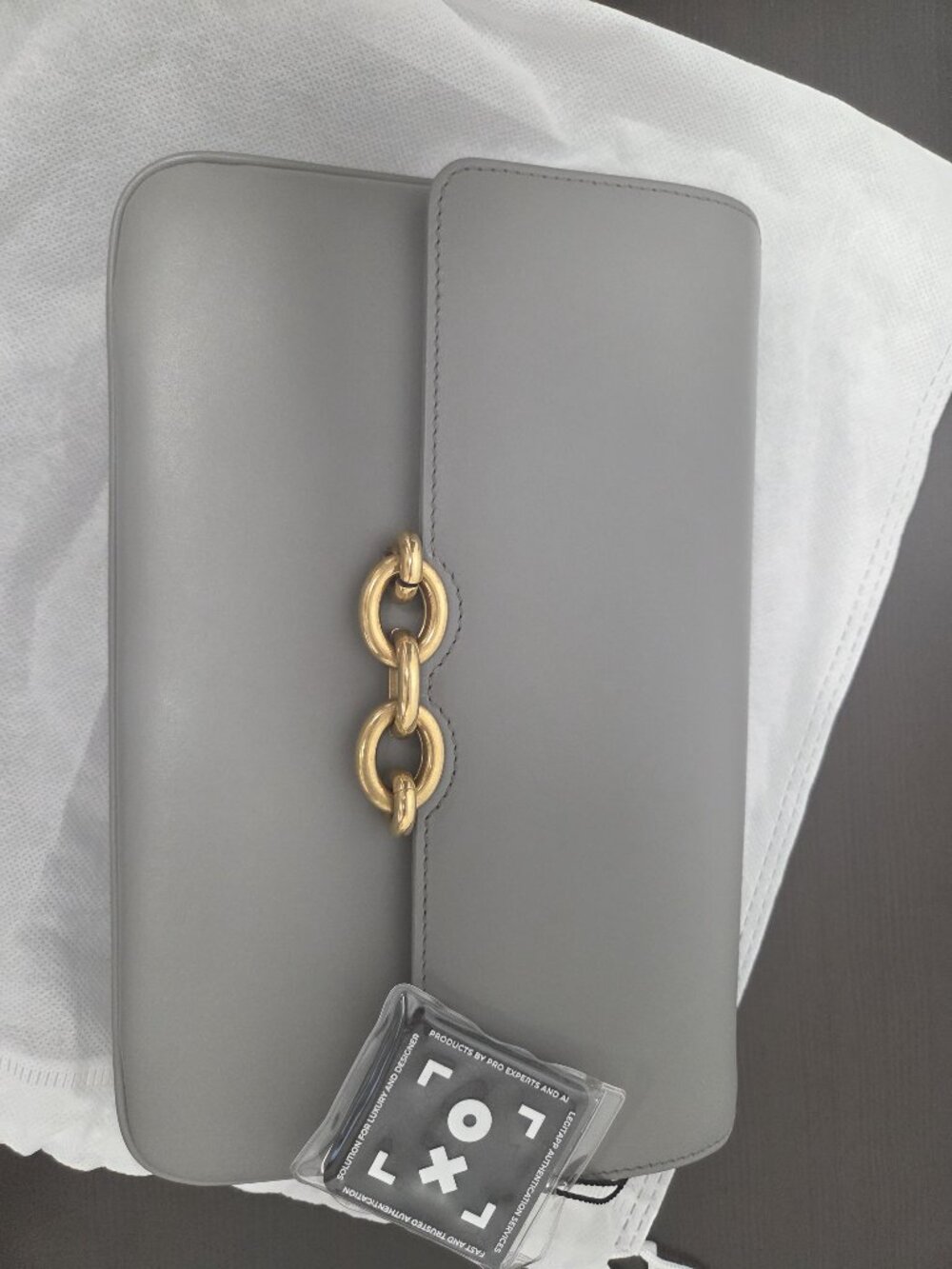 Saint Laurent YSL Le Maillon Grey Leather Shoulder Bag + COA